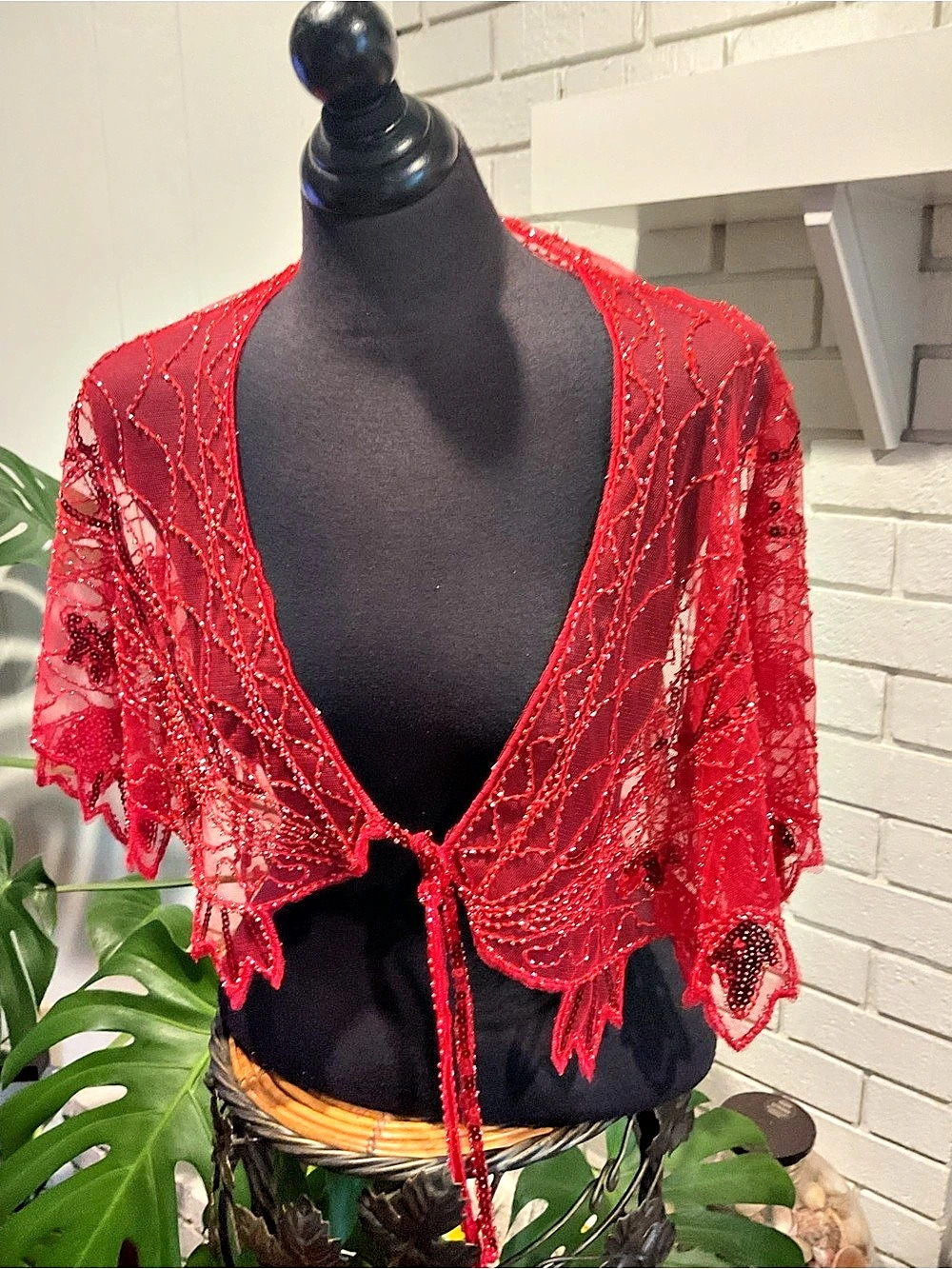 Red Sequin Mesh Blouse One Size